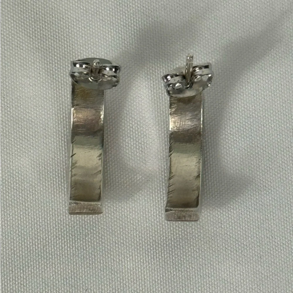 Vintage Native‎ American Unsigned Mother Of Pearl Sterling Silver Hoop Earrings